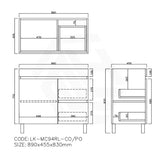 Lukka Camden Modern 900mm Freestanding Vanity E0 MDF Wood Grain PVC Film Cabinet with Left/Right Hand Drawers In Various Colours