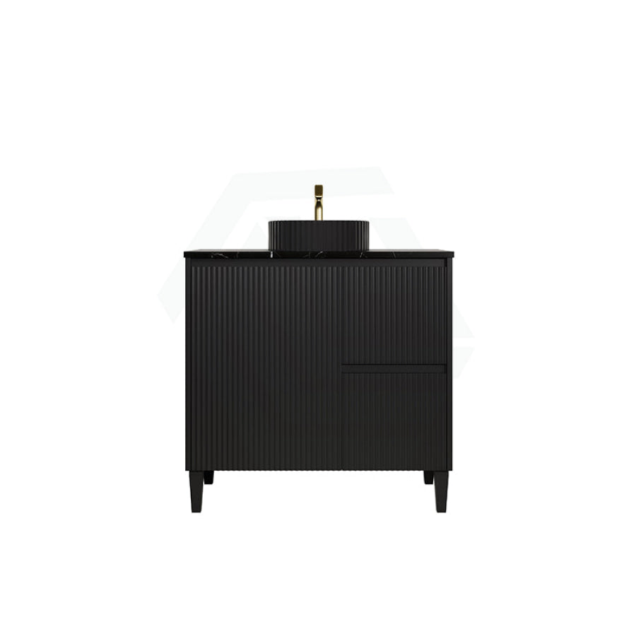 Lukka Crete Modern 600-1500mm Matt Black/White Freestanding Vanity with Legs PVC Board Linear Surface