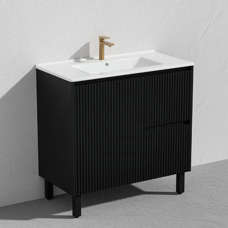 Lukka Crete Modern 600-1500mm Matt Black/White Freestanding Vanity with Legs PVC Board Linear Surface
