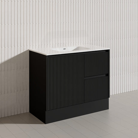 Lukka Crete Modern 900mm Matt Black/White Freestanding Vanity PVC Board Linear Surface