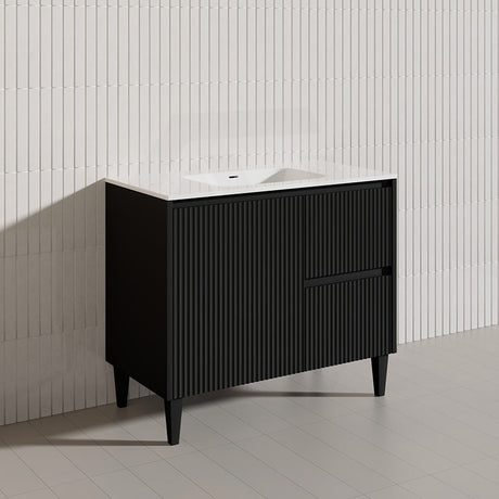 Lukka Crete Modern 900mm Matt Black/White Freestanding Vanity PVC Board Linear Surface