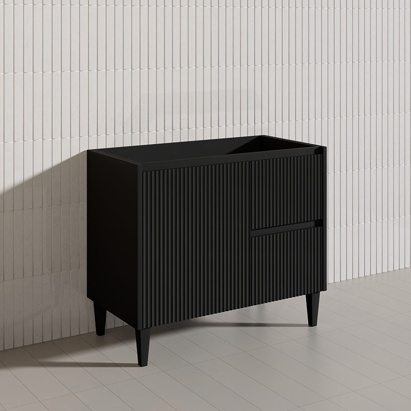 Lukka Crete Modern 900mm Matt Black/White Freestanding Vanity PVC Board Linear Surface