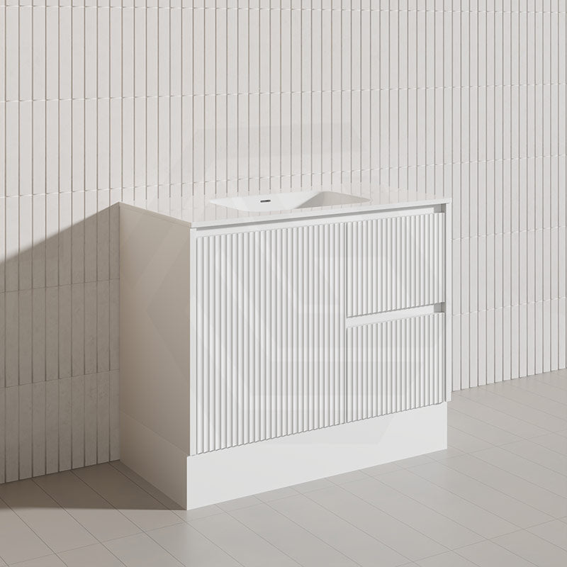 Lukka Crete Modern 900mm Matt Black/White Freestanding Vanity PVC Board Linear Surface
