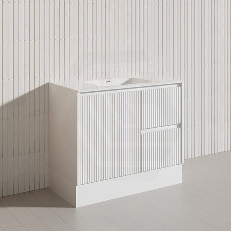 Lukka Crete Modern 900mm Matt Black/White Freestanding Vanity PVC Board Linear Surface