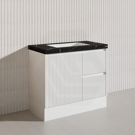 Lukka Crete Modern 900mm Matt Black/White Freestanding Vanity PVC Board Linear Surface