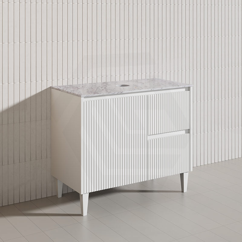 Lukka Crete Modern 900mm Matt Black/White Freestanding Vanity PVC Board Linear Surface