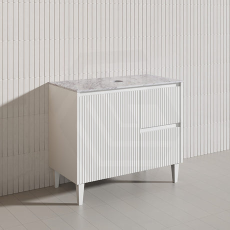 Lukka Crete Modern 900mm Matt Black/White Freestanding Vanity PVC Board Linear Surface