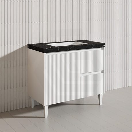 Lukka Crete Modern 900mm Matt Black/White Freestanding Vanity PVC Board Linear Surface