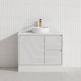 Lukka Crete Modern 600-1500mm Matt Black/White Freestanding Vanity with Kickboard PVC Board Linear Surface