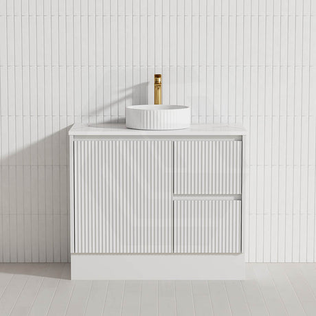 Lukka Crete Modern 600-1500mm Matt Black/White Freestanding Vanity with Kickboard PVC Board Linear Surface