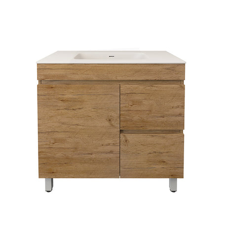 Lukka Camden Modern 900mm Freestanding Vanity E0 MDF Wood Grain PVC Film Cabinet with Left/Right Hand Drawers In Various Colours