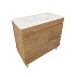 Lukka Camden Modern 900mm Freestanding Vanity E0 MDF Wood Grain PVC Film Cabinet with Left/Right Hand Drawers In Various Colours