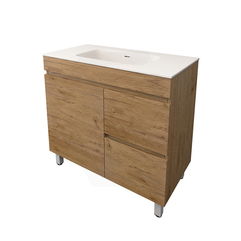 Lukka Camden Modern 900mm Freestanding Vanity E0 MDF Wood Grain PVC Film Cabinet with Left/Right Hand Drawers In Various Colours