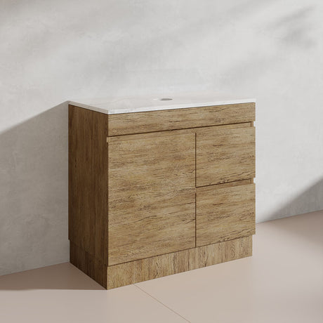 Lukka Camden Modern 900mm Freestanding Vanity E0 MDF Wood Grain PVC Film Cabinet with Left/Right Hand Drawers In Various Colours