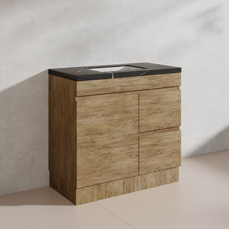 Lukka Camden Modern 900mm Freestanding Vanity E0 MDF Wood Grain PVC Film Cabinet with Left/Right Hand Drawers In Various Colours