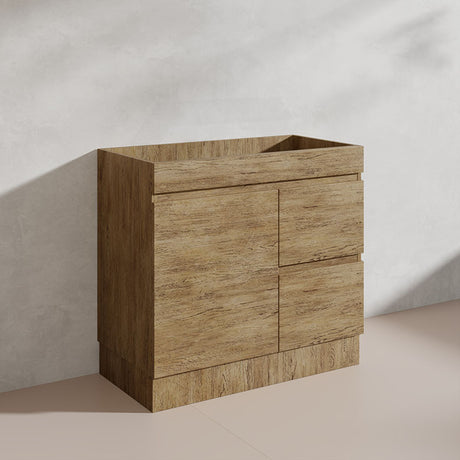 Lukka Camden Modern 900mm Freestanding Vanity E0 MDF Wood Grain PVC Film Cabinet with Left/Right Hand Drawers In Various Colours