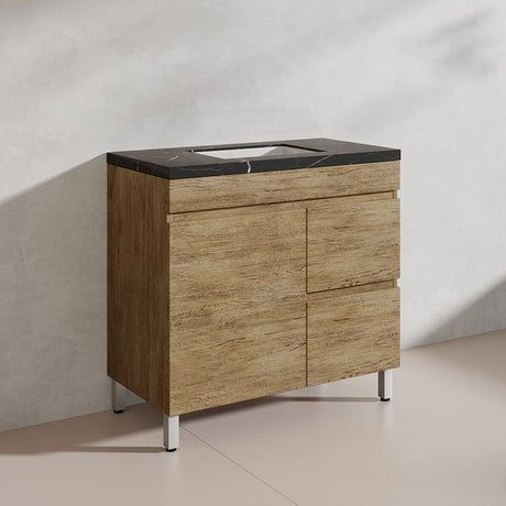 Lukka Camden Modern 900mm Freestanding Vanity E0 MDF Wood Grain PVC Film Cabinet with Left/Right Hand Drawers In Various Colours