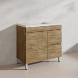 Lukka Camden Modern 900mm Freestanding Vanity E0 MDF Wood Grain PVC Film Cabinet with Left/Right Hand Drawers In Various Colours