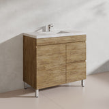 Lukka Camden Modern 900mm Freestanding Vanity E0 MDF Wood Grain PVC Film Cabinet with Left/Right Hand Drawers In Various Colours