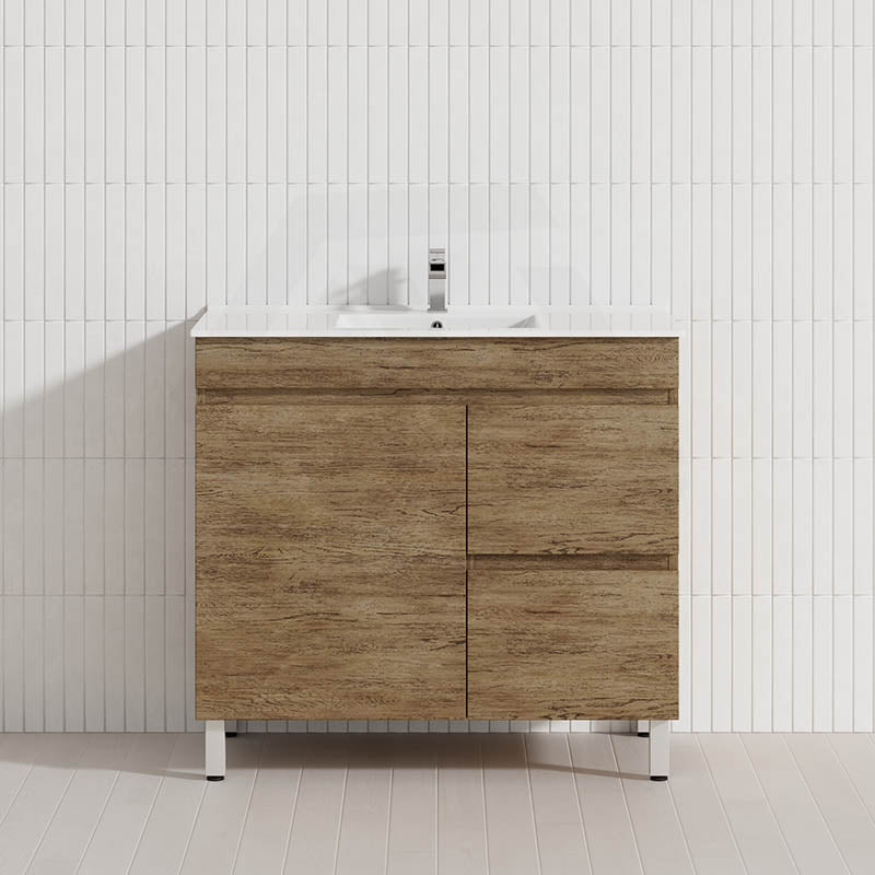 Lukka Camden Modern 900mm Freestanding Vanity E0 MDF Wood Grain PVC Film Cabinet with Left/Right Hand Drawers In Various Colours