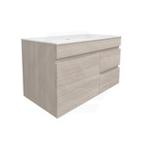Lukka Camden Modern 900mm Wall Hung Vanity E0 MDF Wood Grain PVC Film Cabinet with Left/Right Hand Drawers In Various Colours