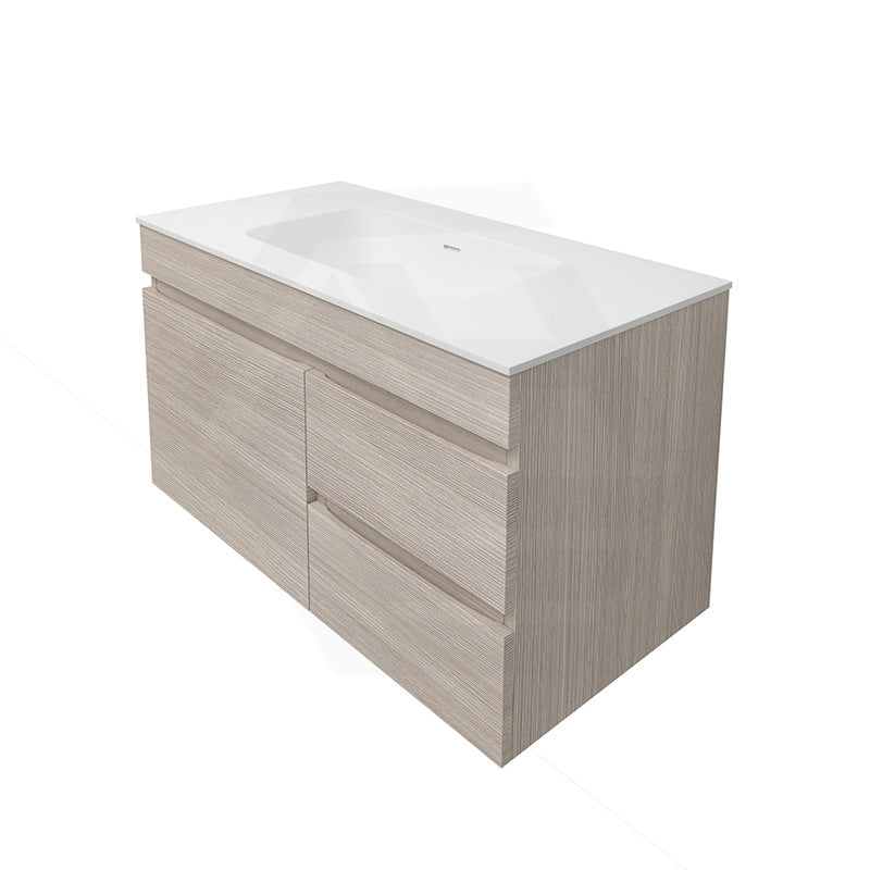 Lukka Camden Modern 900mm Wall Hung Vanity E0 MDF Wood Grain PVC Film Cabinet with Left/Right Hand Drawers In Various Colours