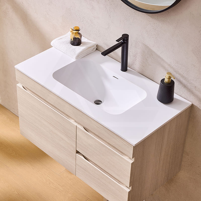 Lukka Camden Modern 900mm Wall Hung Vanity E0 MDF Wood Grain PVC Film Cabinet with Left/Right Hand Drawers In Various Colours