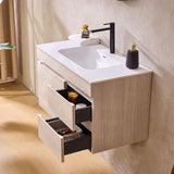 Lukka Camden Modern 900mm Wall Hung Vanity E0 MDF Wood Grain PVC Film Cabinet with Left/Right Hand Drawers In Various Colours