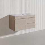 Lukka Camden Modern 900mm Wall Hung Vanity E0 MDF Wood Grain PVC Film Cabinet with Left/Right Hand Drawers In Various Colours
