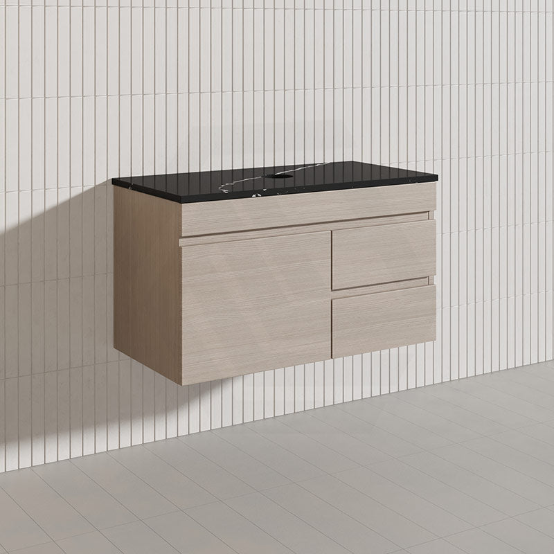 Lukka Camden Modern 900mm Wall Hung Vanity E0 MDF Wood Grain PVC Film Cabinet with Left/Right Hand Drawers In Various Colours