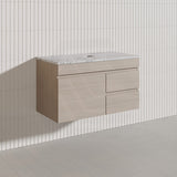 Lukka Camden Modern 900mm Wall Hung Vanity E0 MDF Wood Grain PVC Film Cabinet with Left/Right Hand Drawers In Various Colours