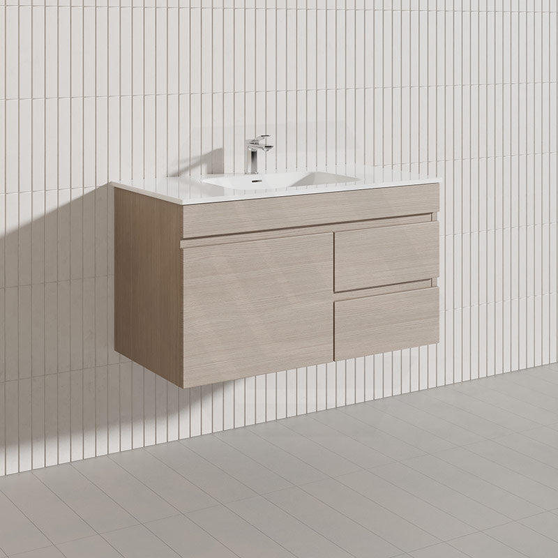 Lukka Camden Modern 900mm Wall Hung Vanity E0 MDF Wood Grain PVC Film Cabinet with Left/Right Hand Drawers In Various Colours