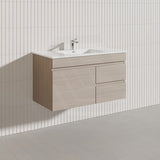 Lukka Camden Modern 900mm Wall Hung Vanity E0 MDF Wood Grain PVC Film Cabinet with Left/Right Hand Drawers In Various Colours