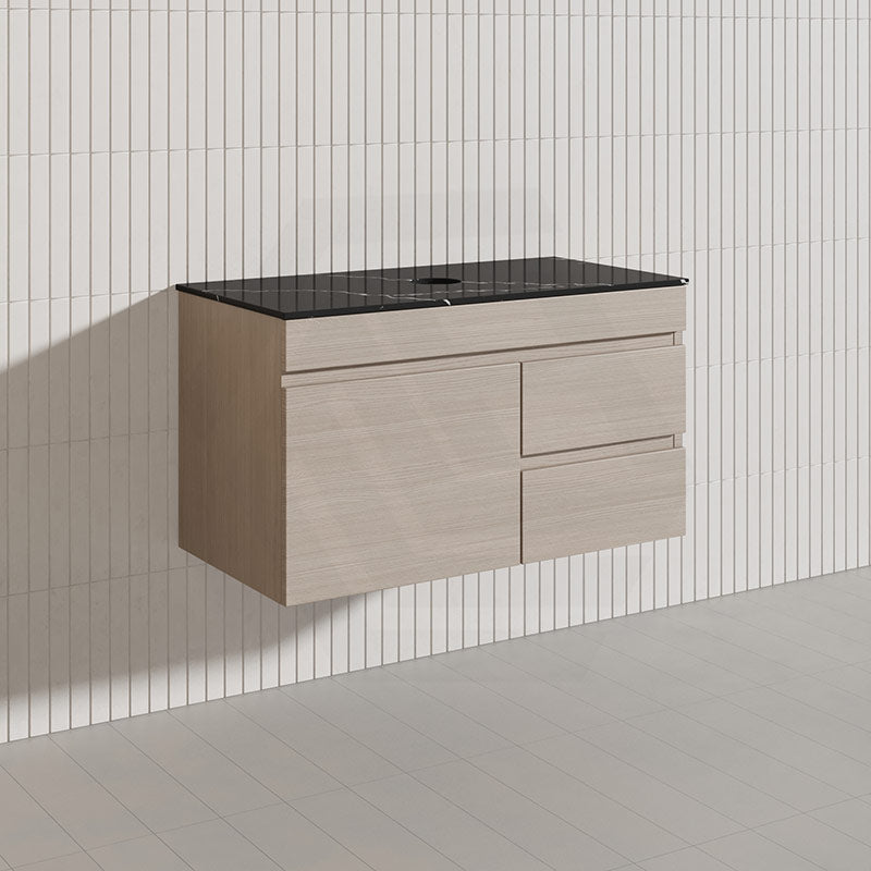 Lukka Camden Modern 900mm Wall Hung Vanity E0 MDF Wood Grain PVC Film Cabinet with Left/Right Hand Drawers In Various Colours