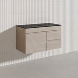 Lukka Camden Modern 900mm Wall Hung Vanity E0 MDF Wood Grain PVC Film Cabinet with Left/Right Hand Drawers In Various Colours