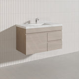 Lukka Camden Modern 900mm Wall Hung Vanity E0 MDF Wood Grain PVC Film Cabinet with Left/Right Hand Drawers In Various Colours