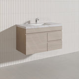 Lukka Camden Modern 900mm Wall Hung Vanity E0 MDF Wood Grain PVC Film Cabinet with Left/Right Hand Drawers In Various Colours