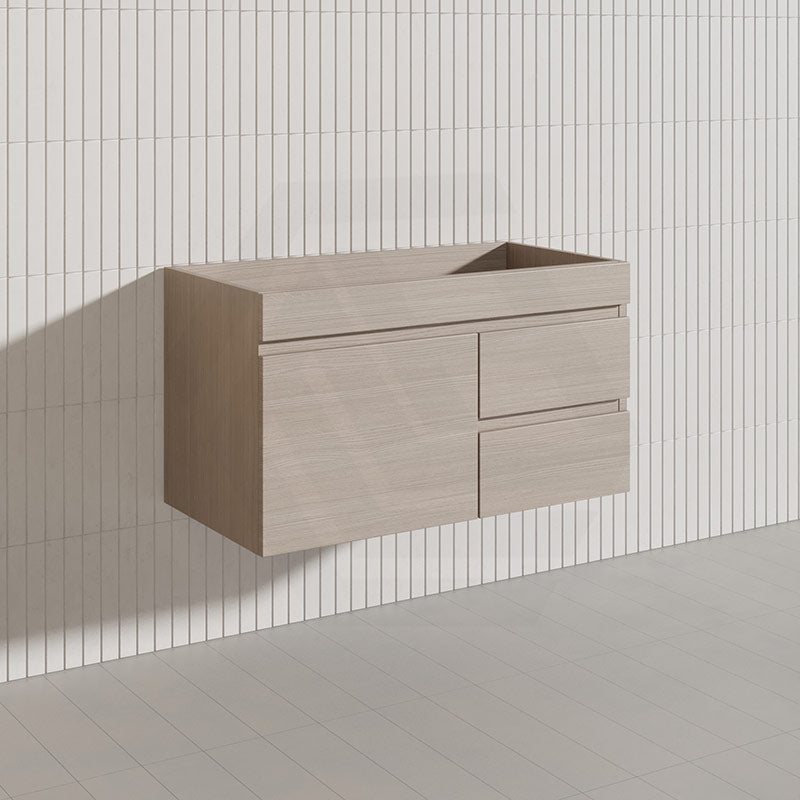Lukka Camden Modern 900mm Wall Hung Vanity E0 MDF Wood Grain PVC Film Cabinet with Left/Right Hand Drawers In Various Colours