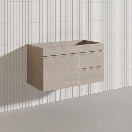 Lukka Camden Modern 900mm Wall Hung Vanity E0 MDF Wood Grain PVC Film Cabinet with Left/Right Hand Drawers In Various Colours