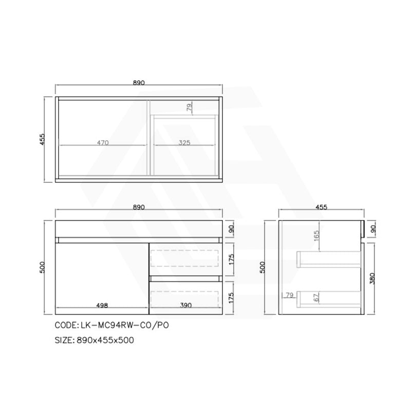 Lukka Camden Modern 900mm Wall Hung Vanity E0 MDF Wood Grain PVC Film Cabinet with Left/Right Hand Drawers In Various Colours