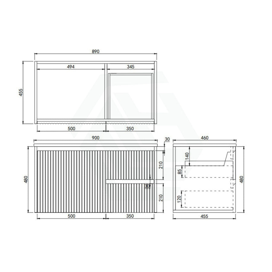 600-1500mm Lukka Crete Wall Hung Bathroom Fluted Vanity Matt White/Black PVC Board Cabinet ONLY & Ceramic Top Available