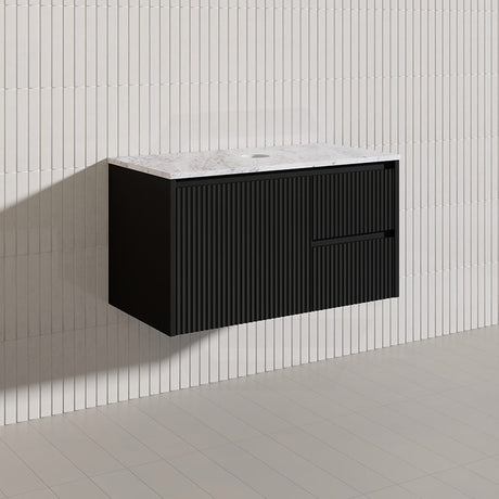 900mm Lukka Crete Wall Hung Bathroom Fluted Vanity Matt White/Black PVC Board Left/Right Drawers Available