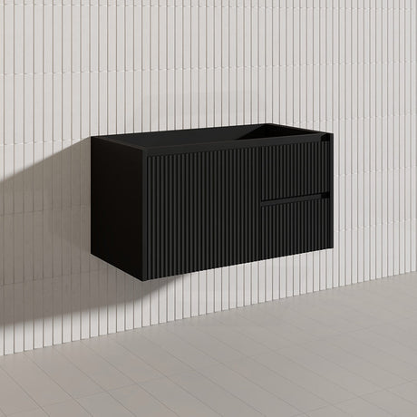 900mm Lukka Crete Wall Hung Bathroom Fluted Vanity Matt White/Black PVC Board Left/Right Drawers Available