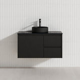 600-1500mm Lukka Crete Wall Hung Bathroom Fluted Vanity Matt White/Black PVC Board Linear Surface