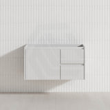 600-1500mm Lukka Crete Wall Hung Bathroom Fluted Vanity Matt White/Black PVC Board Linear Surface
