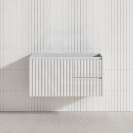 600-1500mm Lukka Crete Wall Hung Bathroom Fluted Vanity Matt White/Black PVC Board Linear Surface