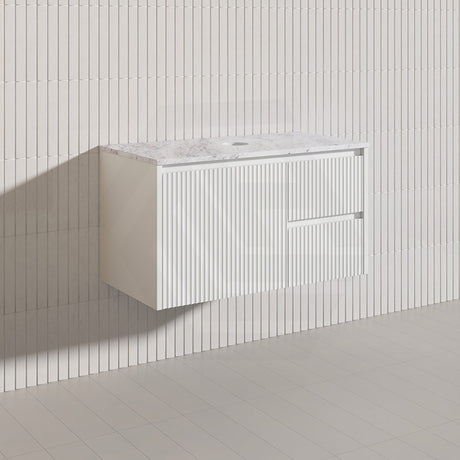 900mm Lukka Crete Wall Hung Bathroom Fluted Vanity Matt White/Black PVC Board Left/Right Drawers Available