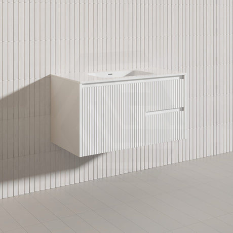 900mm Lukka Crete Wall Hung Bathroom Fluted Vanity Matt White/Black PVC Board Left/Right Drawers Available