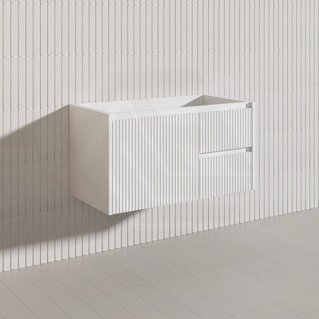 900mm Lukka Crete Wall Hung Bathroom Fluted Vanity Matt White/Black PVC Board Left/Right Drawers Available