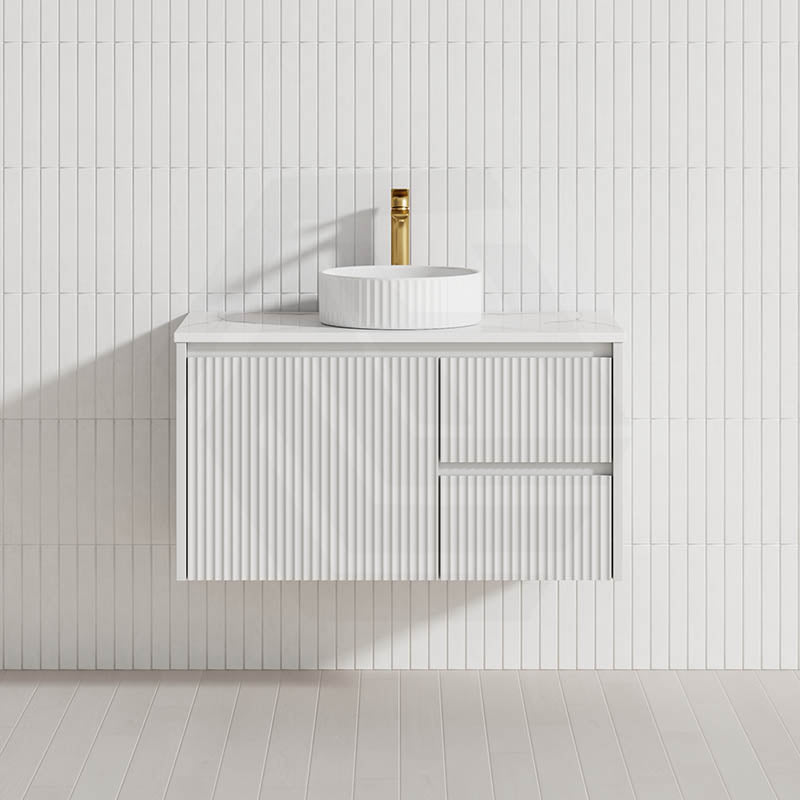 600-1500mm Lukka Crete Wall Hung Bathroom Fluted Vanity Matt White/Black PVC Board Linear Surface